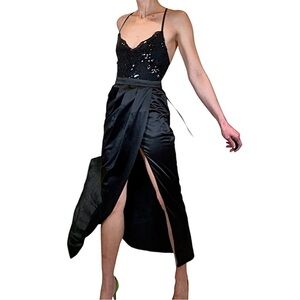 Black Satin Slip Cocktail Dress - Designer Sample
Size S